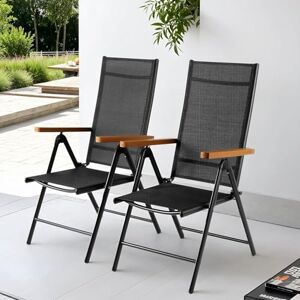 Clevich Gartenstuhl Hochlehner 2er Set, Aluminium Balkonstuhl, Alu Klappstuhl, Klappbar Campingstuhl, Teakbraun WPC Armlehnen, 7-Fach Verstellbar Rückenlehne, Atmungsaktiv & Wetterfest Clevich Gartenstuhl Hochlehner 2er Set, Aluminium Balkonstuhl, Alu Klappstuhl, Klappbar Campingstuhl, Teakbraun WPC Armlehnen, 7-Fach Verstellbar Rückenlehne, Atmungsaktiv & Wetterfest