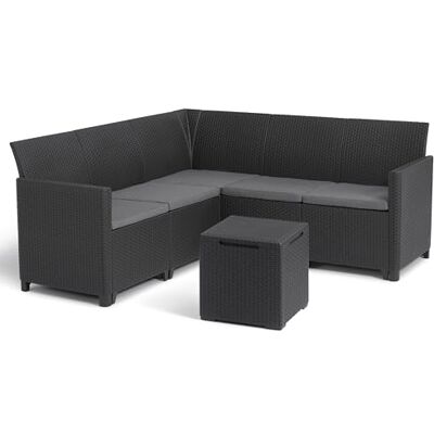Keter Nora Ecksofa für Garten oder Terrasse, 5-Sitzer, mit Kissen und Beistelltisch mit 35 l Stauraum, Farbe Graphit Keter Nora Ecksofa für Garten oder Terrasse, 5-Sitzer, mit Kissen und Beistelltisch mit 35 l Stauraum, Farbe Graphit