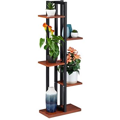 Relaxdays Pflanzenregal, Blumentreppe mit 5 Ablagen, HBT: 117 x 43 x 22 cm, Stahl u. MDF, Blumenregal innen, Farbauswahl Relaxdays Pflanzenregal, Blumentreppe mit 5 Ablagen, HBT: 117 x 43 x 22 cm, Stahl u. MDF, Blumenregal innen, Farbauswahl