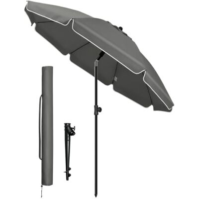 VOUNOT Sonnenschirm 200 cm, knickbar & höhenverstellbar, Strandschirm mit Tragetasche und Bodenanker, UPF 50+ Sonnenschutz für Balkon Terrasse Garten Strand, Grau VOUNOT Sonnenschirm 200 cm, knickbar & höhenverstellbar, Strandschirm mit Tragetasche und Bodenanker, UPF 50+ Sonnenschutz für Balkon Terrasse Garten Strand, Grau
