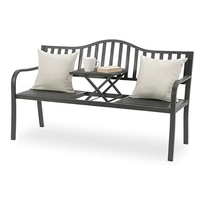 Relaxdays Gartenbank mit klappbarem Tisch, 3-Sitzer, Stahl, Garten Sitzbank, HxBxT: 90 x 150 x 57,5 cm, anthrazit Relaxdays Gartenbank mit klappbarem Tisch, 3-Sitzer, Stahl, Garten Sitzbank, HxBxT: 90 x 150 x 57,5 cm, anthrazit