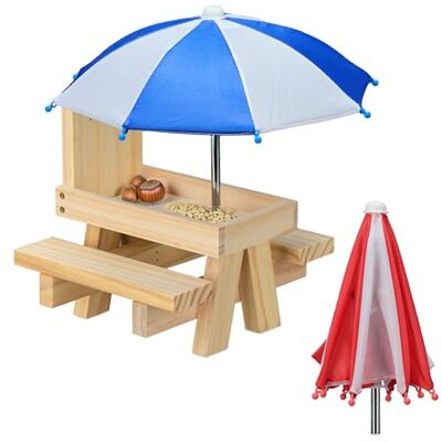 Relaxdays Eichhörnchen Tisch, Holz, Eichhörnchenbank mit 2 Schirmen, Eichhörnchen-Picknicktisch zum Hängen, Hellbraun Relaxdays Eichhörnchen Tisch, Holz, Eichhörnchenbank mit 2 Schirmen, Eichhörnchen-Picknicktisch zum Hängen, Hellbraun