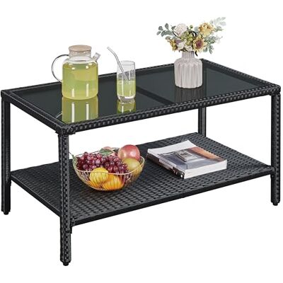 Yaheetech Poly-Rattan Gartentisch Kaffeetisch Terrassentisch, Beistelltisch Couchtisch Balkontisch mit Ablage & Platte für Indoors/Outdoors, Schwarz Yaheetech Poly-Rattan Gartentisch Kaffeetisch Terrassentisch, Beistelltisch Couchtisch Balkontisch mit Ablage & Platte für Indoors/Outdoors, Schwarz