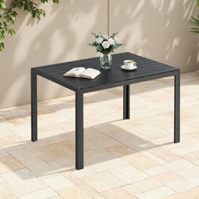 Clevich Gartentisch Wetterfeste, 110x70cm, Outdoor-Esstisch, WPC Balkontisch, Aluminiumrahmen, Wetterfeste Gartenmöbel, Quadratischer Terrassentisch, Schwarz Clevich Gartentisch Wetterfeste, 110x70cm, Outdoor-Esstisch, WPC Balkontisch, Aluminiumrahmen, Wetterfeste Gartenmöbel, Quadratischer Terrassentisch, Schwarz