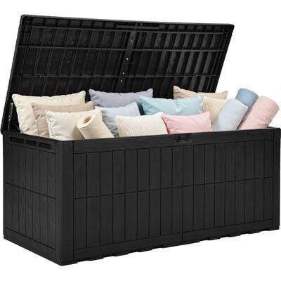 YITAHOME 833L Auflagenbox Wasserdicht, Große Gartenbox mit Schloss & Gasdruckfeder, Kissenbox mit Sitzfunktion bis 300 kg, Wetterfeste Resin Gartentruhe, UV-beständig & Belüftet, Schwarz YITAHOME 833L Auflagenbox Wasserdicht, Große Gartenbox mit Schloss & Gasdruckfeder, Kissenbox mit Sitzfunktion bis 300 kg, Wetterfeste Resin Gartentruhe, UV-beständig & Belüftet, Schwarz