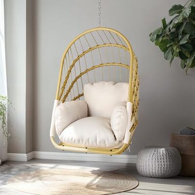 YITAHOME Hängesessel ohne Gestell, Rattan-Schaukelstuhl mit Waschbarem Kissen, 160 kg Tragkraft, Klappbarer Hängesessel für Terrasse, Garten, Schlafzimmer & Balkon, Beige YITAHOME Hängesessel ohne Gestell, Rattan-Schaukelstuhl mit Waschbarem Kissen, 160 kg Tragkraft, Klappbarer Hängesessel für Terrasse, Garten, Schlafzimmer & Balkon, Beige