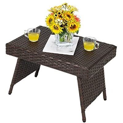 COSTWAY klappbar Rattantisch, Beistelltisch Gartentisch Polyrattan, Balkontisch mit PVC-Platte, Teetisch für Garten Wohnzimmmer Balkon, Braun… COSTWAY klappbar Rattantisch, Beistelltisch Gartentisch Polyrattan, Balkontisch mit PVC-Platte, Teetisch für Garten Wohnzimmmer Balkon, Braun…