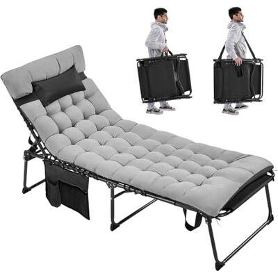 Yaheetech Klappbar Sonnenliege mit Extra Dicker Matratze & Kissen & Seitentasche, 5-Fach Verstellbarer Rückenlehne, Stabiles Gartenliege Liegestuhl Strandliege bis 136 kg, 189,5×67×35 cm, Schwarz Yaheetech Klappbar Sonnenliege mit Extra Dicker Matratze & Kissen & Seitentasche, 5-Fach Verstellbarer Rückenlehne, Stabiles Gartenliege Liegestuhl Strandliege bis 136 kg, 189,5×67×35 cm, Schwarz