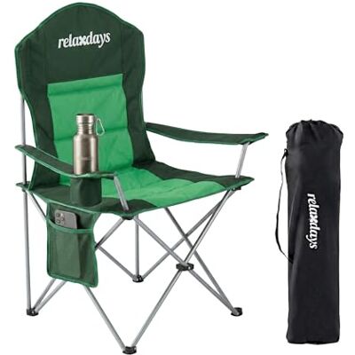 Relaxdays Camping Stuhl, faltbar, Tragetasche, Getränkehalter, 160 kg, Klappstuhl gepolstert, Polyester, Metall, grün Relaxdays Camping Stuhl, faltbar, Tragetasche, Getränkehalter, 160 kg, Klappstuhl gepolstert, Polyester, Metall, grün