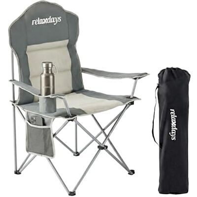 Relaxdays Camping Stuhl, faltbar, Tragetasche, Getränkehalter, 160 kg, Klappstuhl gepolstert, Polyester, Metall, grau Relaxdays Camping Stuhl, faltbar, Tragetasche, Getränkehalter, 160 kg, Klappstuhl gepolstert, Polyester, Metall, grau