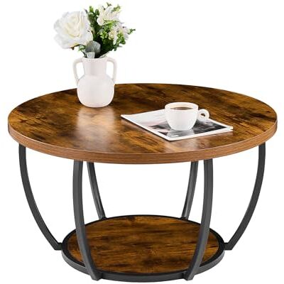VEVOR Couchtisch Beistelltisch rund, zweistufiger Beistelltisch Sofatisch mit Metallgestell & offenem Stauraum & 34,9 kg Tragkraft, minimalistischer Wohnzimmertisch Kaffeetisch rustikales Braun VEVOR Couchtisch Beistelltisch rund, zweistufiger Beistelltisch Sofatisch mit Metallgestell & offenem Stauraum & 34,9 kg Tragkraft, minimalistischer Wohnzimmertisch Kaffeetisch rustikales Braun