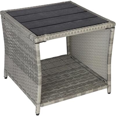 Relaxdays Balkontisch, HxBxT: 40 x 45 x 45 cm, wetterfest, Polyrattan, WPC, Stahl, eckiger Garten Beistelltisch, grau Relaxdays Balkontisch, HxBxT: 40 x 45 x 45 cm, wetterfest, Polyrattan, WPC, Stahl, eckiger Garten Beistelltisch, grau