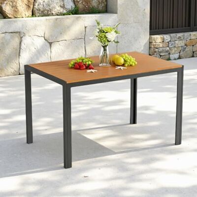 Clevich Gartentisch Wetterfeste, 110x70cm, Outdoor-Esstisch, WPC Balkontisch, Aluminiumrahmen, Wetterfeste Gartenmöbel, Quadratischer Terrassentisch, Teakbraun Clevich Gartentisch Wetterfeste, 110x70cm, Outdoor-Esstisch, WPC Balkontisch, Aluminiumrahmen, Wetterfeste Gartenmöbel, Quadratischer Terrassentisch, Teakbraun