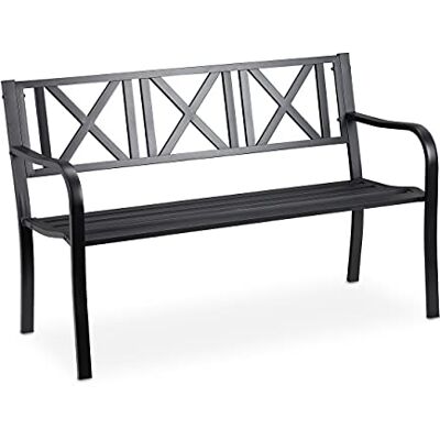 Relaxdays Gartenbank, 2 Sitzer, Terrasse, Balkon, Stahl, stabile Garten Sitzbank, HxBxT: 80,5 x 127 x 63 cm, schwarz Relaxdays Gartenbank, 2 Sitzer, Terrasse, Balkon, Stahl, stabile Garten Sitzbank, HxBxT: 80,5 x 127 x 63 cm, schwarz