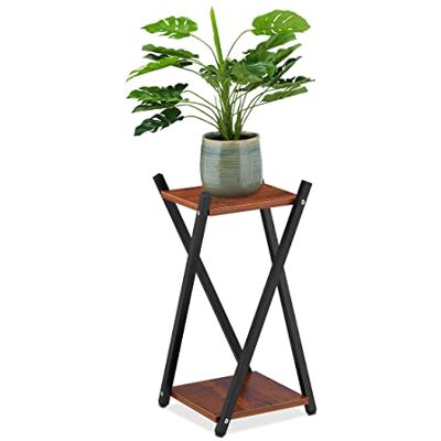 Relaxdays Blumenständer, 2 Etagen in Holzoptik, Metall, MDF, moderner Blumenhocker, 57 x 29 x 29 cm, schwarz/Dunkelbraun Relaxdays Blumenständer, 2 Etagen in Holzoptik, Metall, MDF, moderner Blumenhocker, 57 x 29 x 29 cm, schwarz/Dunkelbraun