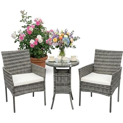 Relaxdays Gartenmöbel Set, 3-TLG. Rattan Sitzgruppe, 2 Personen, 2X Sessel & Glastisch, Loungemöbel, Outdoor, grau Relaxdays Gartenmöbel Set, 3-TLG. Rattan Sitzgruppe, 2 Personen, 2X Sessel & Glastisch, Loungemöbel, Outdoor, grau