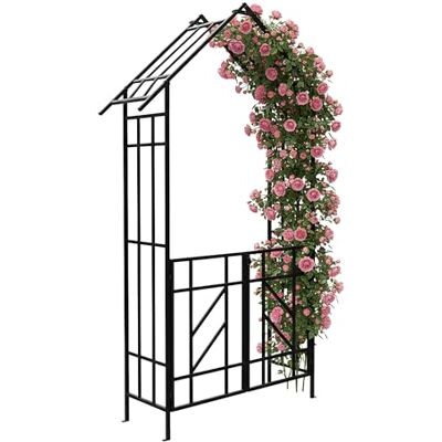 Relaxdays Rosenbogen mit Tor, Spitzdach, Rankhilfe, Vorgarten & Garten, Torbogen HBT: 247 x 148 x 43 cm, Metall, schwarz Relaxdays Rosenbogen mit Tor, Spitzdach, Rankhilfe, Vorgarten & Garten, Torbogen HBT: 247 x 148 x 43 cm, Metall, schwarz