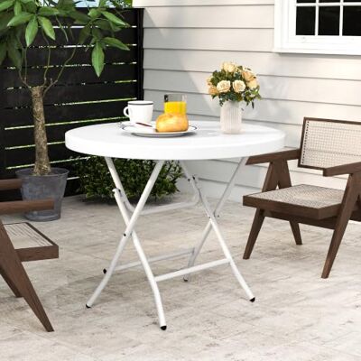 DWVO 80 cm runder Klapptisch, wasserfester Outdoor-Esstisch, Weiß DWVO 80 cm runder Klapptisch, wasserfester Outdoor-Esstisch, Weiß
