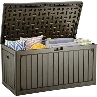 YITAHOME 303L Gartenbox Auflagenbox, HDPE Aufbewahrungsbox mit Schloss & Seitengriffen, Wetterfeste Sitzbank für Terrasse, Gartenmöbel, Kissen, Poolzubehör, Hellbraun YITAHOME 303L Gartenbox Auflagenbox, HDPE Aufbewahrungsbox mit Schloss & Seitengriffen, Wetterfeste Sitzbank für Terrasse, Gartenmöbel, Kissen, Poolzubehör, Hellbraun