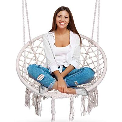 Sofotel Boho Hängesessel Hängestuhl Makramee rund Indoor & Outdoor Hängesitz mit Metallrahmen 150 kg belastbar Hängesessel Garten Balkon Wohnzimmer Sofotel Boho Hängesessel Hängestuhl Makramee rund Indoor & Outdoor Hängesitz mit Metallrahmen 150 kg belastbar Hängesessel Garten Balkon Wohnzimmer