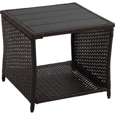 Relaxdays Balkontisch, HxBxT: 40 x 45 x 45 cm, wetterfest, Polyrattan, WPC, Stahl, eckiger Garten Beistelltisch, braun Relaxdays Balkontisch, HxBxT: 40 x 45 x 45 cm, wetterfest, Polyrattan, WPC, Stahl, eckiger Garten Beistelltisch, braun