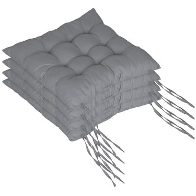 Relaxdays Stuhlkissen, 4er Set, 40x40 cm, Gesteppte Sitzpolster mit Bändern, Indoor & Outdoor, Polyesterbezug, grau Relaxdays Stuhlkissen, 4er Set, 40x40 cm, Gesteppte Sitzpolster mit Bändern, Indoor & Outdoor, Polyesterbezug, grau