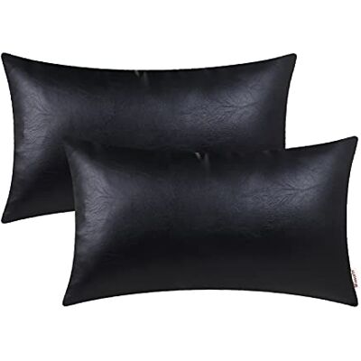 BRAWARM 2 Stück Schwarze Leder-Kissenbezüge 30,5 x 50,8 cm, schwarzes Kunstleder, dekorative Kissenbezüge für Wohnzimmer, Heimdekoration, Garten, Couch, Bett, Sofa BRAWARM 2 Stück Schwarze Leder-Kissenbezüge 30,5 x 50,8 cm, schwarzes Kunstleder, dekorative Kissenbezüge für Wohnzimmer, Heimdekoration, Garten, Couch, Bett, Sofa
