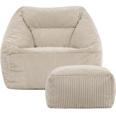 Icon Natalia Sitzsack Sessel mit Hocker für Erwachsene, Beige, Flauschiger Cord Stoff, Riesen Sitzsack Cord mit Füllung, Bean Bag Chair, Bequemer Sessel Wohnzimmer, Lounge, Schlafzimmer, Büro Icon Natalia Sitzsack Sessel mit Hocker für Erwachsene, Beige, Flauschiger Cord Stoff, Riesen Sitzsack Cord mit Füllung, Bean Bag Chair, Bequemer Sessel Wohnzimmer, Lounge, Schlafzimmer, Büro