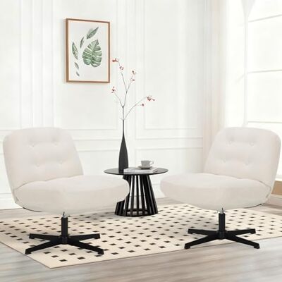 COLAMY Sessel Wohnzimmer 2er Set, 360° Drehbarer Loungesessel mit Entspannung, Relaxsessel Gepolsterter Sofasessel mit Metallbeinen für Schlafzimmer, Polsterstuhl Akzentsessel für Heimbüro, Weiß COLAMY Sessel Wohnzimmer 2er Set, 360° Drehbarer Loungesessel mit Entspannung, Relaxsessel Gepolsterter Sofasessel mit Metallbeinen für Schlafzimmer, Polsterstuhl Akzentsessel für Heimbüro, Weiß