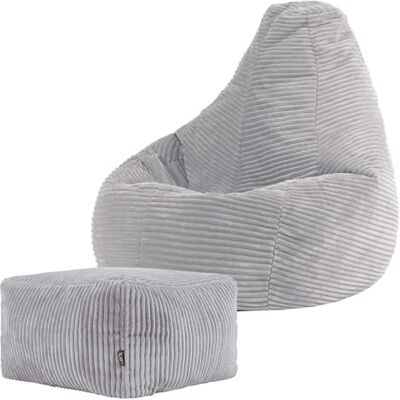 Icon Dalton Sitzsack Kinder mit Hocker, Grau, Flauschiger Cord Stoff, Sitzsack Cord mit Füllung, Bequemer Kinder Gaming Sessel, Kuschelsessel, Lese Sessel, Schlafzimmer, Kinderzimmer, Spielzimmer Icon Dalton Sitzsack Kinder mit Hocker, Grau, Flauschiger Cord Stoff, Sitzsack Cord mit Füllung, Bequemer Kinder Gaming Sessel, Kuschelsessel, Lese Sessel, Schlafzimmer, Kinderzimmer, Spielzimmer