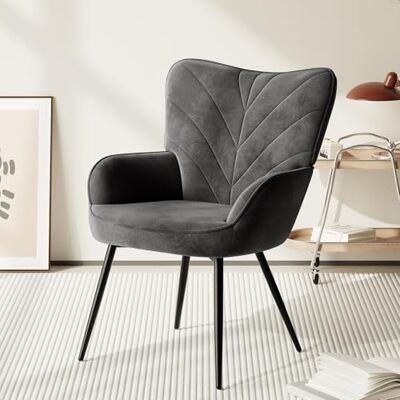 COLAMY Wohnzimmer Sessel, Samtbezogener Relaxsessel mit hoher Rückenlehne, Gepolsterter Komfortsessel mit Wingback-Design, Lounge Chair mit Holzbeinen für Wohnzimmer, Leseecke, Grau COLAMY Wohnzimmer Sessel, Samtbezogener Relaxsessel mit hoher Rückenlehne, Gepolsterter Komfortsessel mit Wingback-Design, Lounge Chair mit Holzbeinen für Wohnzimmer, Leseecke, Grau