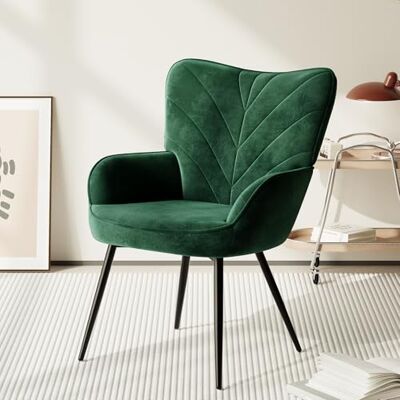COLAMY Wohnzimmer Sessel, Samtbezogener Relaxsessel mit hoher Rückenlehne, Gepolsterter Komfortsessel mit Wingback-Design, Lounge Chair mit Holzbeinen für Wohnzimmer, Leseecke, Grün COLAMY Wohnzimmer Sessel, Samtbezogener Relaxsessel mit hoher Rückenlehne, Gepolsterter Komfortsessel mit Wingback-Design, Lounge Chair mit Holzbeinen für Wohnzimmer, Leseecke, Grün