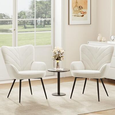 COLAMY Wohnzimmer Sessel 2er Set, Samtbezogener Relaxsessel mit hoher Rückenlehne, Gepolsterter Komfortsessel mit Wingback-Design, Lounge Chair mit Holzbeinen für Wohnzimmer, Leseecke, Weiß COLAMY Wohnzimmer Sessel 2er Set, Samtbezogener Relaxsessel mit hoher Rückenlehne, Gepolsterter Komfortsessel mit Wingback-Design, Lounge Chair mit Holzbeinen für Wohnzimmer, Leseecke, Weiß