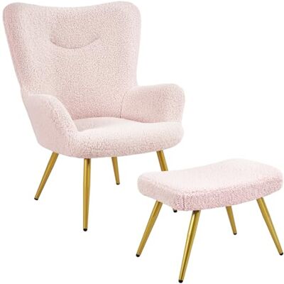 Yaheetech Ohrensessel mit Hocker Polyester-Bezug, Fernsehsessel Armlehnensessel Polstersessel Relaxsessel Cocktailsessel Teddy-Plüsch Stilvolles Design Rosa Yaheetech Ohrensessel mit Hocker Polyester-Bezug, Fernsehsessel Armlehnensessel Polstersessel Relaxsessel Cocktailsessel Teddy-Plüsch Stilvolles Design Rosa