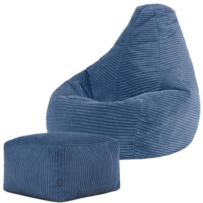 Icon Dalton Sitzsack Kinder mit Hocker, Denimblau, Flauschiger Cord Stoff, Sitzsack Cord mit Füllung, Bequemer Kinder Gaming Sessel, Kuschelsessel, Lese Sessel, Schlafzimmer, Kinderzimmer, Spielzimmer Icon Dalton Sitzsack Kinder mit Hocker, Denimblau, Flauschiger Cord Stoff, Sitzsack Cord mit Füllung, Bequemer Kinder Gaming Sessel, Kuschelsessel, Lese Sessel, Schlafzimmer, Kinderzimmer, Spielzimmer