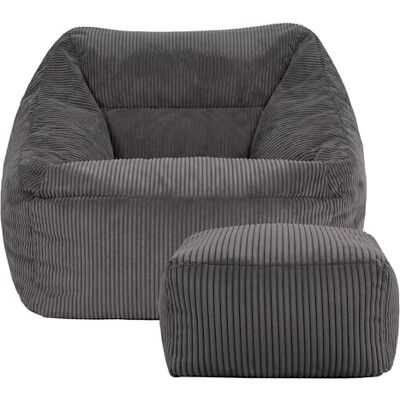 Icon Natalia Sitzsack Sessel mit Hocker für Erwachsene, Dunkelgrau, Flauschiger Cord Stoff, Riesen Sitzsack Cord mit Füllung, Bean Bag Chair, Bequemer Sessel Wohnzimmer, Lounge, Schlafzimmer, Büro Icon Natalia Sitzsack Sessel mit Hocker für Erwachsene, Dunkelgrau, Flauschiger Cord Stoff, Riesen Sitzsack Cord mit Füllung, Bean Bag Chair, Bequemer Sessel Wohnzimmer, Lounge, Schlafzimmer, Büro