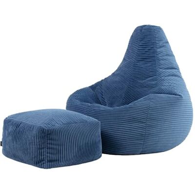 Icon Dalton Sitzsack mit Hocker Cord, Denimblau, Gaming Sitzsack Erwachsene mit Füllung, Bean Bag, Lounge Sessel, Lounge Stuhl, Schlafzimmer, Wohnzimmer Möbel Icon Dalton Sitzsack mit Hocker Cord, Denimblau, Gaming Sitzsack Erwachsene mit Füllung, Bean Bag, Lounge Sessel, Lounge Stuhl, Schlafzimmer, Wohnzimmer Möbel
