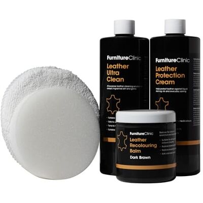 Furniture Clinic Komplettes Leder restaurierungs-Set – enthält Leder-Balsam, Schutzcreme, Reiniger, Schwamm und Tuch – für Autositze und Sofas (schwarz) Furniture Clinic Komplettes Leder restaurierungs-Set – enthält Leder-Balsam, Schutzcreme, Reiniger, Schwamm und Tuch – für Autositze und Sofas (schwarz)
