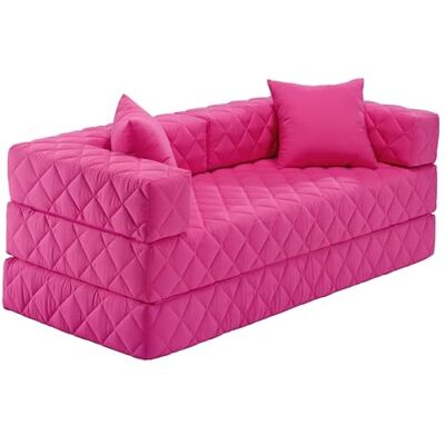 Traumnacht Schlafsofa und Gästesofa mit Schlaffunktion 200x80x65 cm – Rosa mit 2 Spitzkissen, abnehmbarer Bezug, für Kinder und Erwachsene Traumnacht Schlafsofa und Gästesofa mit Schlaffunktion 200x80x65 cm – Rosa mit 2 Spitzkissen, abnehmbarer Bezug, für Kinder und Erwachsene