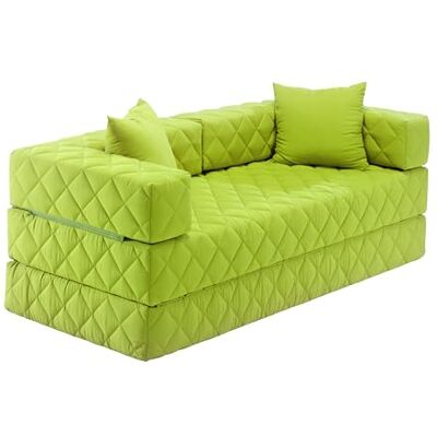 Traumnacht Schlafsofa und Gästesofa mit Schlaffunktion 200x80x65 cm – Grün mit 2 Spitzkissen, abnehmbarer Bezug, für Kinder und Erwachsene Traumnacht Schlafsofa und Gästesofa mit Schlaffunktion 200x80x65 cm – Grün mit 2 Spitzkissen, abnehmbarer Bezug, für Kinder und Erwachsene