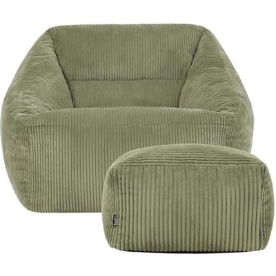 Icon Natalia Sitzsack Sessel mit Hocker für Erwachsene, Salbeigrün, Flauschiger Cord Stoff, Riesen Sitzsack Samt mit Füllung, Bean Bag Chair, Bequemer Sessel Wohnzimmer, Lounge, Schlafzimmer, Büro Icon Natalia Sitzsack Sessel mit Hocker für Erwachsene, Salbeigrün, Flauschiger Cord Stoff, Riesen Sitzsack Samt mit Füllung, Bean Bag Chair, Bequemer Sessel Wohnzimmer, Lounge, Schlafzimmer, Büro