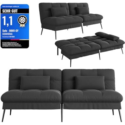 COMHOMA Sofa Schlafsofa mit Schlaffunktion, überzug Futon Klappsofa, Bettcouch, ecksofa, Couch Gästebett, 3-Sitzer Sofa, mit verstellbare Rückenlehne aus Stoff Schwarz COMHOMA Sofa Schlafsofa mit Schlaffunktion, überzug Futon Klappsofa, Bettcouch, ecksofa, Couch Gästebett, 3-Sitzer Sofa, mit verstellbare Rückenlehne aus Stoff Schwarz