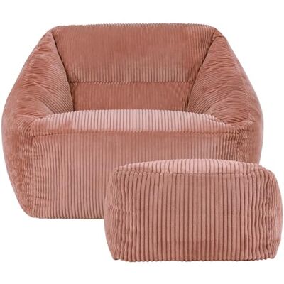 Icon Natalia Sitzsack Sessel mit Hocker für Erwachsene, Rosa, Flauschiger Cord Stoff, Riesen Sitzsack Samt mit Füllung, Bean Bag Chair, Bequemer Sessel Wohnzimmer, Lounge, Schlafzimmer, Büro Icon Natalia Sitzsack Sessel mit Hocker für Erwachsene, Rosa, Flauschiger Cord Stoff, Riesen Sitzsack Samt mit Füllung, Bean Bag Chair, Bequemer Sessel Wohnzimmer, Lounge, Schlafzimmer, Büro
