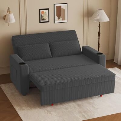 JUMMICO Schlafsofa 2 Sitzer klein Sofa mit Schlaffunktion Schlafcouch Ausziehbar mit Kissen Couch Cord-Bezug mit Getränkehalter Klappsofa Für Wohnzimmer Schlafzimmer,75 x 160 x 93 cm,Grau JUMMICO Schlafsofa 2 Sitzer klein Sofa mit Schlaffunktion Schlafcouch Ausziehbar mit Kissen Couch Cord-Bezug mit Getränkehalter Klappsofa Für Wohnzimmer Schlafzimmer,75 x 160 x 93 cm,Grau