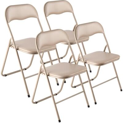 VEVOR 4 STK. Klappstühle Faltbarer Lederstuhl tragbarer Campingstuhl mit Metallrahmen und gepolstertem Kissen, stapelbare Sitze für drinnen und draußen Faltstuhl für Haus Hof Garten Partys Khaki VEVOR 4 STK. Klappstühle Faltbarer Lederstuhl tragbarer Campingstuhl mit Metallrahmen und gepolstertem Kissen, stapelbare Sitze für drinnen und draußen Faltstuhl für Haus Hof Garten Partys Khaki