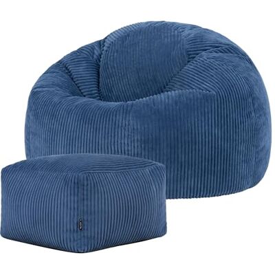 Icon Kingston Sitzsack mit Hocker Cord, Denimblau, Sitzsack Erwachsene mit Füllung, Bean Bag, Cord Sessel, Lounge Sessel, Lounge Stuhl, Schlafzimmer, Wohnzimmer, Wohnzimmer Möbel Icon Kingston Sitzsack mit Hocker Cord, Denimblau, Sitzsack Erwachsene mit Füllung, Bean Bag, Cord Sessel, Lounge Sessel, Lounge Stuhl, Schlafzimmer, Wohnzimmer, Wohnzimmer Möbel