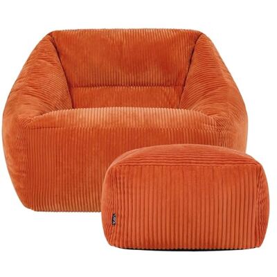 Icon Natalia Sitzsack Sessel mit Hocker für Erwachsene, Orange, Flauschiger Cord Stoff, Riesen Sitzsack Cord mit Füllung, Bean Bag Chair, Bequemer Sessel Wohnzimmer, Lounge, Schlafzimmer, Büro Icon Natalia Sitzsack Sessel mit Hocker für Erwachsene, Orange, Flauschiger Cord Stoff, Riesen Sitzsack Cord mit Füllung, Bean Bag Chair, Bequemer Sessel Wohnzimmer, Lounge, Schlafzimmer, Büro