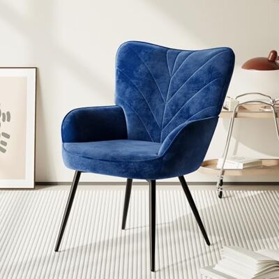 COLAMY Wohnzimmer Sessel, Samtbezogener Relaxsessel mit hoher Rückenlehne, Gepolsterter Komfortsessel mit Wingback-Design, Lounge Chair mit Holzbeinen für Wohnzimmer, Leseecke, Blau COLAMY Wohnzimmer Sessel, Samtbezogener Relaxsessel mit hoher Rückenlehne, Gepolsterter Komfortsessel mit Wingback-Design, Lounge Chair mit Holzbeinen für Wohnzimmer, Leseecke, Blau
