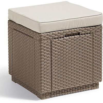 Keter Allibert - Cube Stool with Storage - Cappuccino - Rattan - Stool Keter Allibert - Cube Stool with Storage - Cappuccino - Rattan - Stool