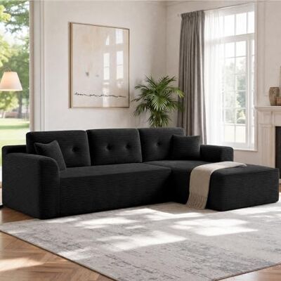 VASAGLE Ecksofa, modulares Sofa 244 cm breit, vakuumverpackt, Schlafsofa, Keine Montage erforderlich, mit großer Chaiselongue rechts, für Wohnzimmer, Gästezimmer, tintenschwarz LCS184B101 VASAGLE Ecksofa, modulares Sofa 244 cm breit, vakuumverpackt, Schlafsofa, Keine Montage erforderlich, mit großer Chaiselongue rechts, für Wohnzimmer, Gästezimmer, tintenschwarz LCS184B101
